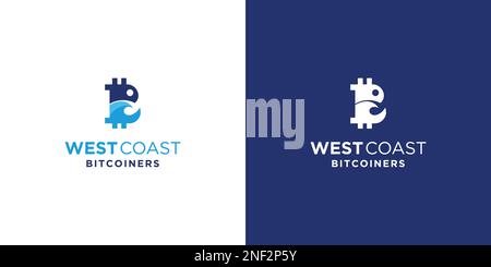 Unique and elegant west coast bitcoin logo design Stock Vector