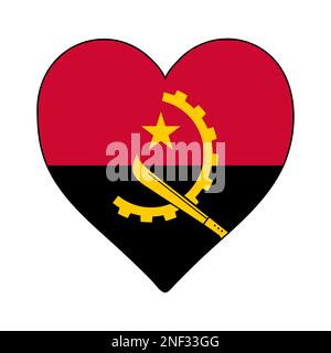 Angola Heart Shape Flag. Love Angola. Visit Angola. Middle Africa. African Union. Vector Illustration Graphic Design. Stock Vector