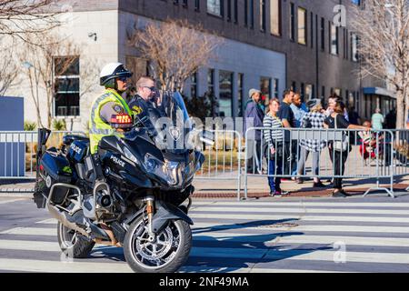 Oklahoma, JAN 15 2023 - A picturesque view of the police parade of the Martin Luther King Jr. Day parade taking place in the downtown area of Oklahoma Stock Photo