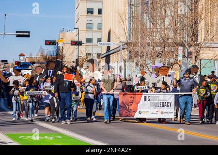 Oklahoma, JAN 15 2023 - A picturesque view of the Martin Luther King Jr. Day parade taking place in the downtown area of Oklahoma City Stock Photo