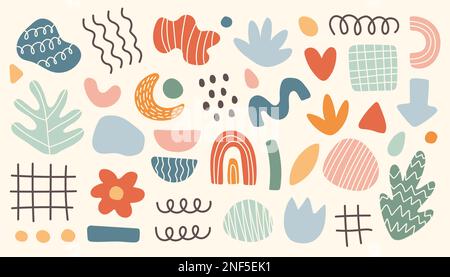Abstract hand drawn set various shapes and doodle objects. Abstract contemporary modern trendy vector. Isolated EPS10 Stock Vector