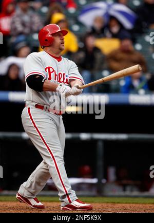 Philadelphia Phillies Pinch Hitter Matt Stairs connects on a Ronald  Belisario pitch in the top of the seventh inning, driving in two runs,  putting the Phillies ahead 2-0 (Credit Image: © Tony