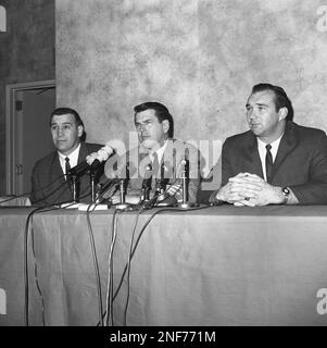 George Halas, coach and owner of the Chicago Bears, announces his  retirement as Bears head coach, during a press conference at his office in  Chicago, Ill., on May 27, 1968. (AP Photo