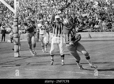 Quarterback John Brodie of the San Francisco 49ers gets dumped in his  backfield as Baltimore Colts' defensive back Jerry Logan (20) and  linebacker Dennis Gaubatz (53) blitzed on the play, at Baltimore