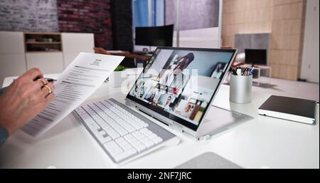 Virtual Job Interview Webcast Using Online Video Conference Stock Photo