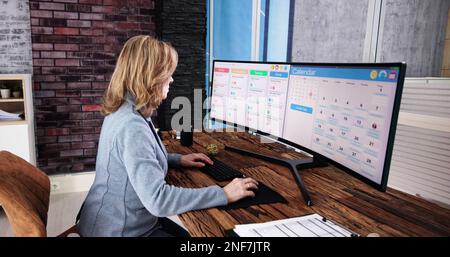 Scrum Agenda Digital Calendar Schedule On Office Computer Stock Photo