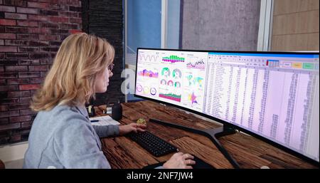 Business Data Audit Spreadsheet On Analyst Computer Stock Photo