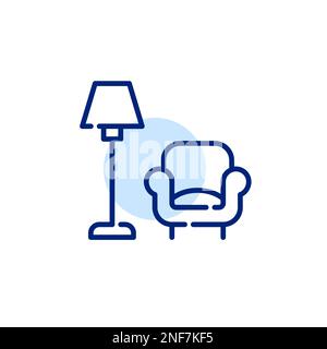 Floor lamp and sofa chair. Comfortable place in living room. Pixel perfect, editable stroke line icon Stock Vector