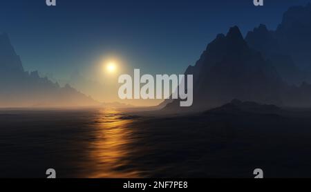 Planet at the beginning of its evolution, covered with solidified lava. 3d rendering Stock Photo