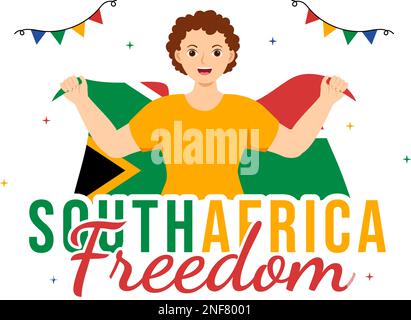 Happy South Africa Freedom Day on 27 April Illustration with Wave Flag for Web Banner or Landing Page in Hand Drawn Background Templates Stock Vector