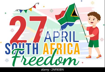 Happy Freedom Day South Africa on April 27th Illustration with Kids Carrying Waving Flag for Landing Page in Hand Drawn Background Template Stock Vector