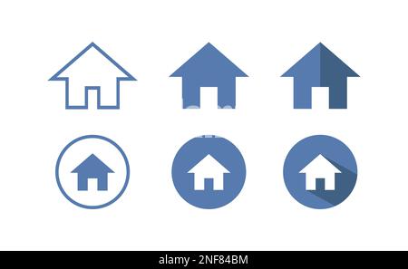 Home Address Flat Line Round Business Web Vector Icon Set Stock Vector