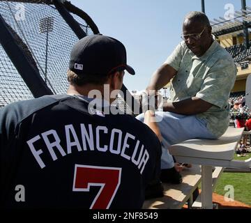 Milwaukee Braves outfielder Hank Aaron (44) is shown is West Palm Beach,  Fla., March 5, 1963. (AP Photo/Ray Howard Stock Photo - Alamy