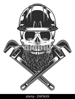Skull mechanic in hard hat with wrench Stock Vector Image & Art - Alamy