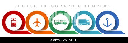 Transport icon set, miscellaneous icons such as train, plane, bus, truck and anchor for webdesign and mobile applications, flat design infographic vec Stock Vector