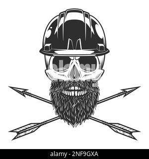 Skull with mustache and beard in hard hat helmet with construction ...