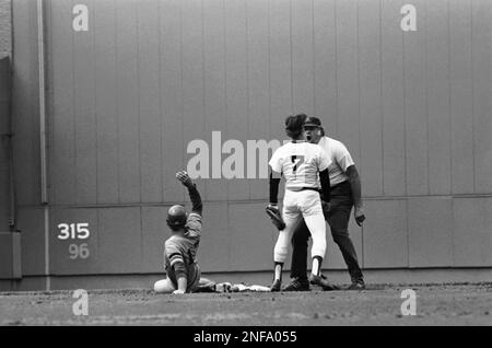Boston Red Sox Rick Burleson (7) argues call with umpire Ron