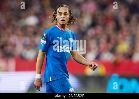 Sevilla, Spain - February 16, 2023, Xavi Simons of PSV Eindhoven during the UEFA Europa League, Play-off, 1st leg football match between Sevilla FC and PSV Eindhoven on February 16, 2023 at Estadio Ramon Sanchez Pizjuan in Sevilla, Spain - Photo: Joaquin Corchero / SpainDPPI / DPPI/LiveMedia Stock Photo