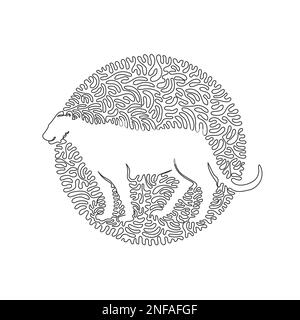 Continuous curve line drawing of funny cheetah abstract art in circle. Single line editable stroke vector illustration of gruesome cheetah Stock Vector