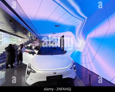 BEIJING, CHINA - FEBRUARY 17, 2023 - Visitors view the ROBO-01 Moon Exploration car robot, JIDU's first product, in Beijing, China, February 17, 2023. Stock Photo