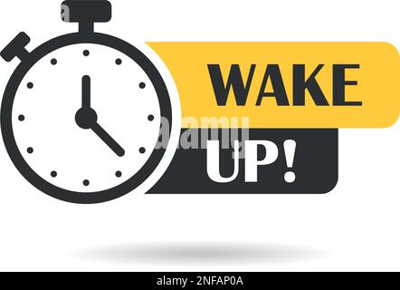 Wake up icon in flat style. Good morning vector illustration on isolated background. Alarm clock ringing and mornings wakes sign business concept. Stock Vector