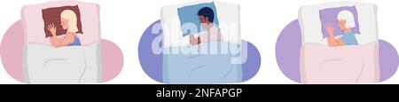 Side sleepers hugging pillows semi flat color vector characters set Stock Vector