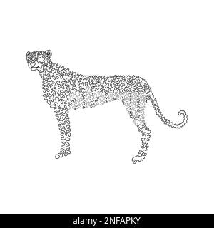 Continuous curve line drawing of a ferocious cheetah. Single line editable stroke vector illustrations of cheetahs have long muscular legs Stock Vector