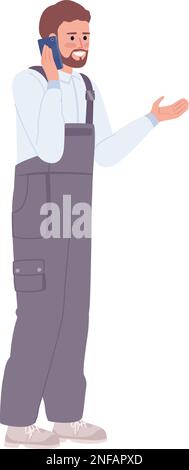 Male troubleshooting technician answering call semi flat color vector character Stock Vector