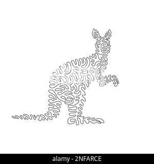 Single swirl continuous line drawing of adorable kangaroo abstract art. Continuous line drawing design vector illustration of kangaroo a long tail Stock Vector