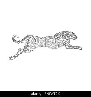 Single curly one line drawing abstract art. Cheetah is the fastest mammal. Continuous line drawing design vector illustration of ferocious cheetah Stock Vector