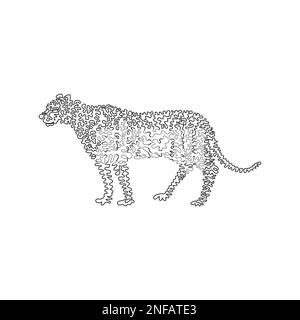 Continuous curve line drawing of predatory cheetah abstract art. Single line editable stroke vector illustration of ferocious cheetah Stock Vector