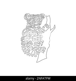 Single curly line drawing of cute koala abstract art. Continuous line drawing design vector illustration of a koala is a tree-dwelling Stock Vector