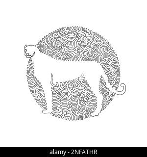 Single curly one line drawing abstract art. Cheetah is the world's fastest land mammal. Continuous line drawing design vector of gruesome cheetah Stock Vector