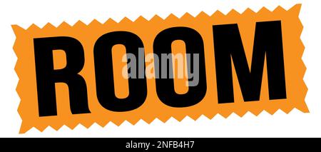 ROOM text written on orange-black zig-zag stamp sign. Stock Photo