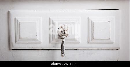 Vintage wooden cabinet with open drawer. Stock Photo