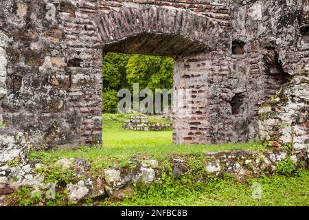 Ruins of Panama Viejo or Old Panama, near Panama CIty, Panama.  Panama Viego was founded in 1519 and destroyed by Henry Morgan, the pirate, in 1671. Stock Photo