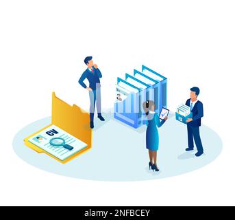 Vector of a group of business people reviewing files of job applicants Stock Vector