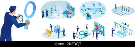 Isometric vector set recruitment for business and HR management, recruiting concept Stock Vector