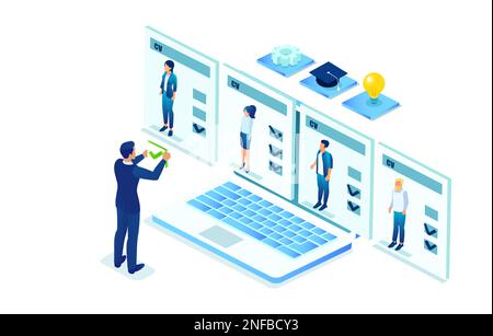 Vector of a recruiter reviewing cv of online applications for a job opening Stock Vector
