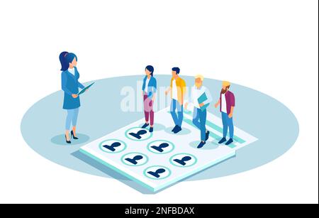 Vector of a recruiting process for new job positions. New hire in business concept Stock Vector