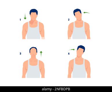 Vector of a young man doing neck rolls, stretching neck muscle before a workout. Stock Vector