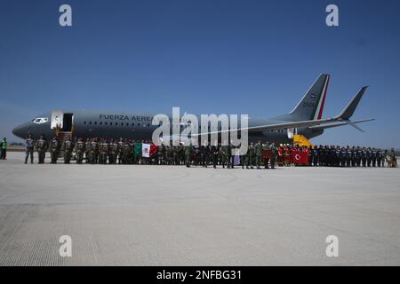 Non Exclusive: February 16, 2023, Mexico City, Mexico: Military, perform a tribute to the arrival of the remains of 'Proteo', the rescue dog of the Me Stock Photo