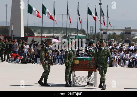 Non Exclusive: February 16, 2023, Mexico City, Mexico: Military, perform a tribute to the arrival of the remains of 'Proteo', the rescue dog of the Me Stock Photo