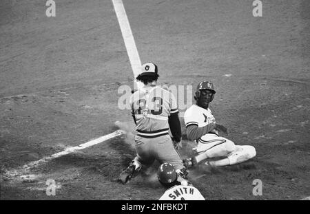 Milwaukee Brewers batter Ted Simmons follows through on his home