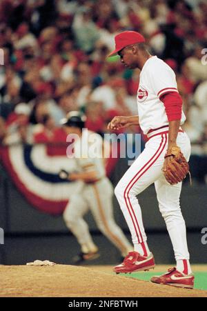 Cincinnati Reds pitcher Jose Rijo hugs his wife, Rosie Rijo, and his son, Jose  Rijo Jr. on the field after the World Series win, Saturday, Oct. 20, 1990,  Oakland, Calif. Rijo was