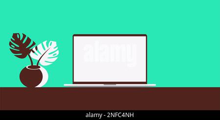 Vector illustration of a mockup modern laptop with blank screen with copy space in minimal style Stock Vector