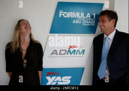 Image ©Licensed to Parsons Media. 30/07/2008. Abu Dhabi, United Arab Emirates. Abu Dhabi Motorsports Management.  Thomas Hofmann Executive Communications Director and Liz Brooks International Media Manager both work for  Abu Dhabi Motorsports Management .   Picture by Andrew Parsons / Parsons Media Stock Photo