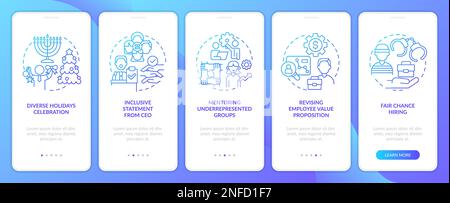 DEI initiatives for workplace blue gradient onboarding mobile app screen Stock Vector