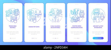 Making DEI efforts efficiency blue gradient onboarding mobile app screen Stock Vector