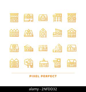 Home exteriors pixel perfect gradient linear vector icons set Stock Vector